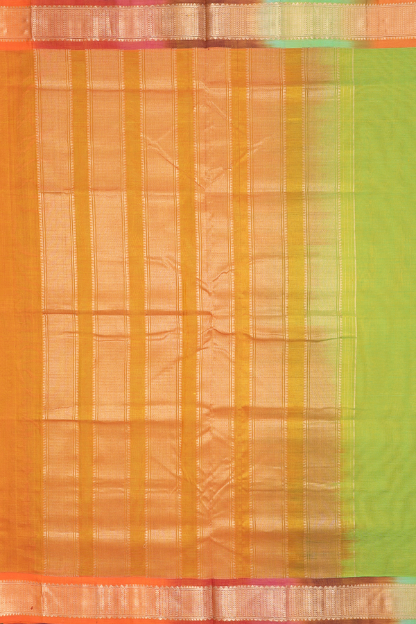 Nine Yards Silk Cotton Saree In Green With Contrast Border