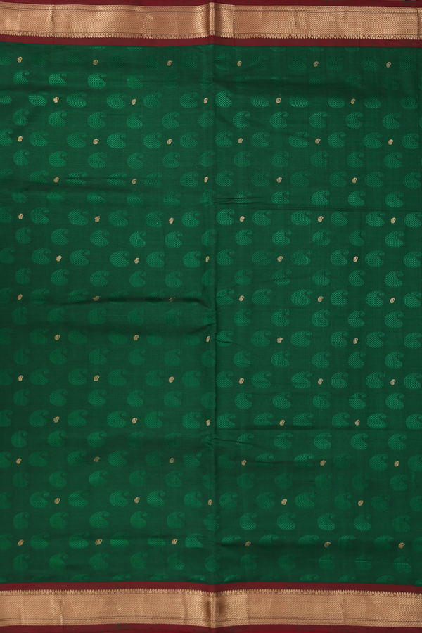 Nine Yards Silk Cotton Saree In Green With Paisley Design