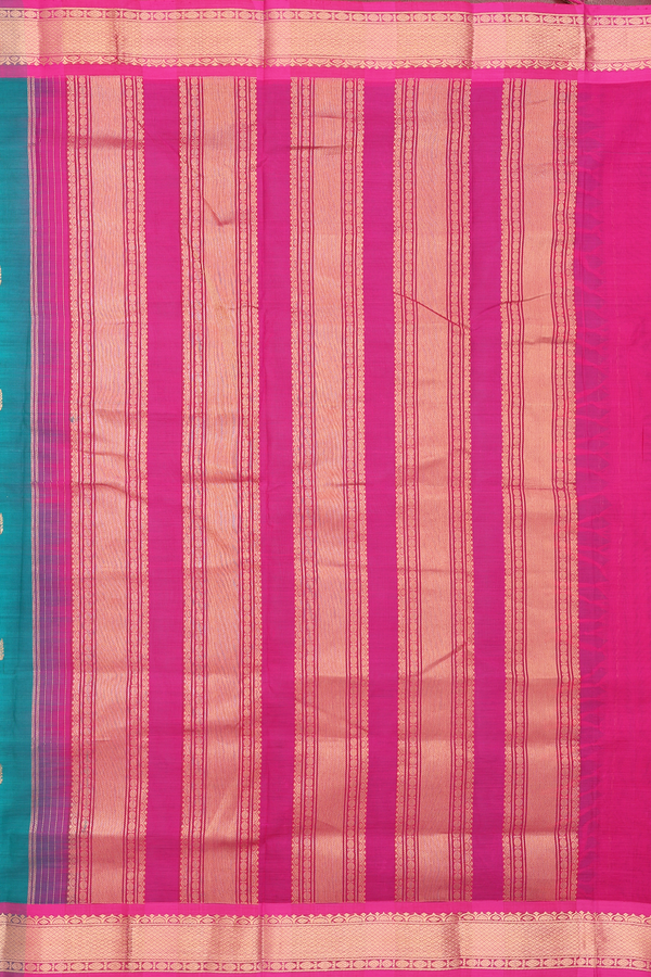 Nine Yards Silk Cotton Saree In Green With Zari Buttas