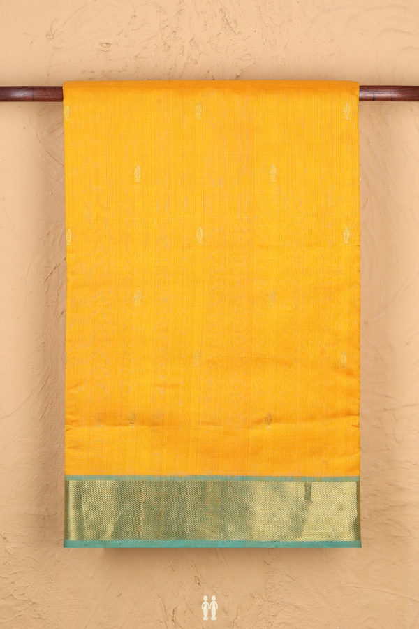 Nine Yards Silk Cotton Saree In Honey Yellow With Zari Buttas
