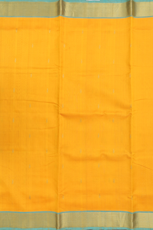 Nine Yards Silk Cotton Saree In Honey Yellow With Zari Buttas