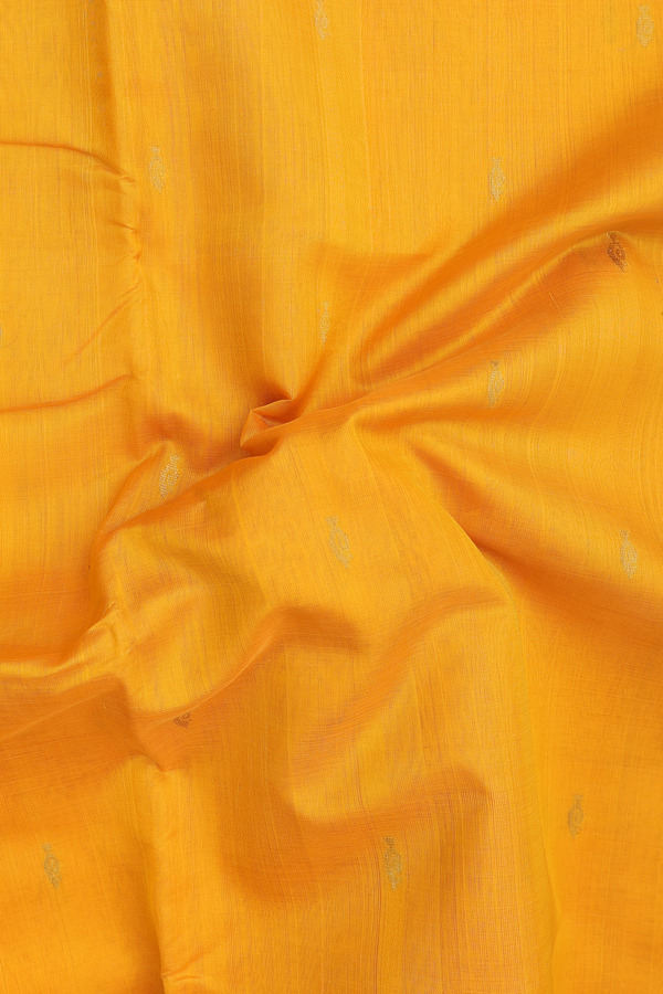 Nine Yards Silk Cotton Saree In Honey Yellow With Zari Buttas