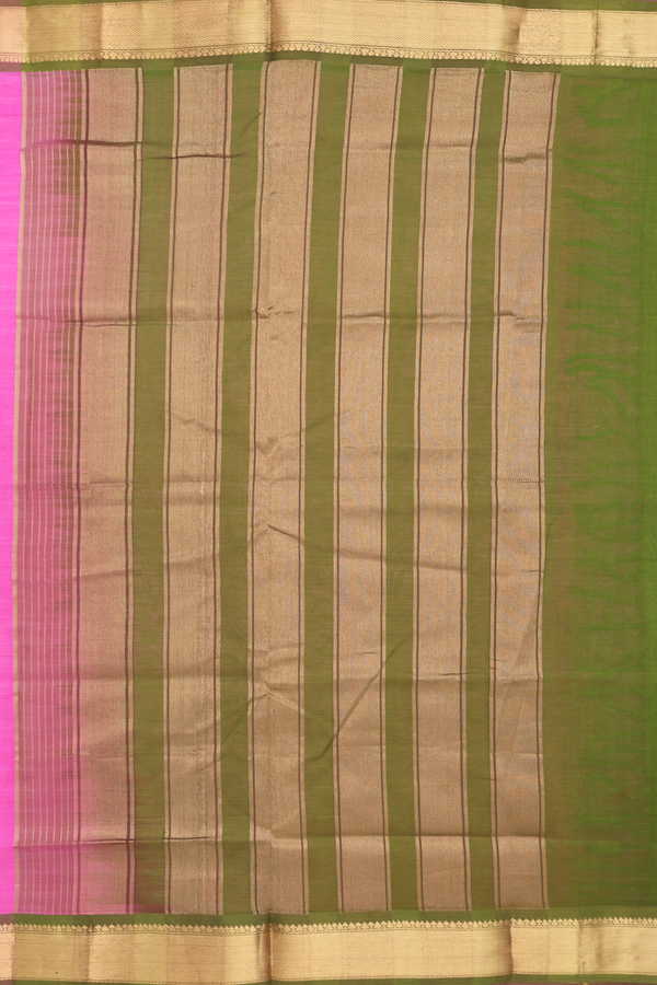 Nine Yards Silk Cotton Saree In Lotus Pink With Zari Buttas