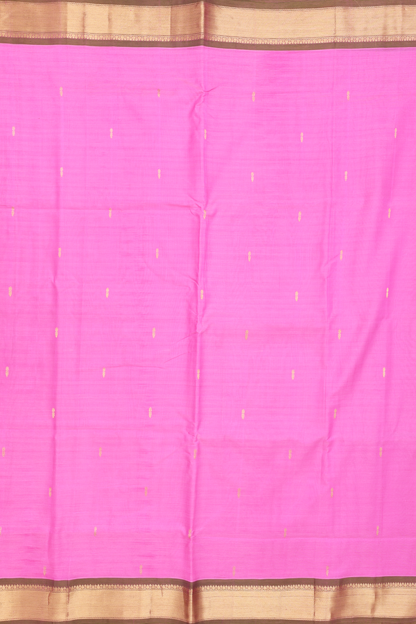 Nine Yards Silk Cotton Saree In Lotus Pink With Zari Buttas