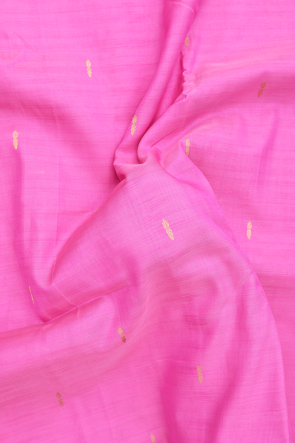 Nine Yards Silk Cotton Saree In Lotus Pink With Zari Buttas