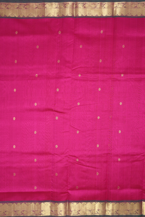 Nine Yards Silk Cotton Saree In Magenta With Zari Buttas