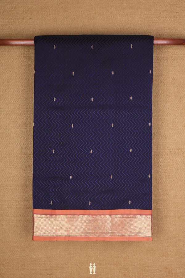 Nine Yards Silk Cotton Saree In Midnight Blue With Zari Butti