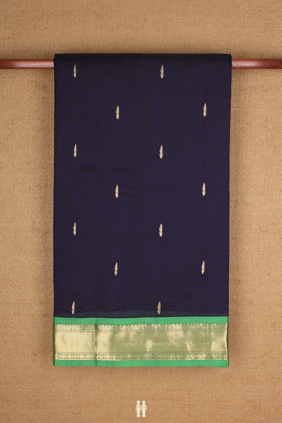 Nine Yards Silk Cotton Saree In Midnight Blue With Zari Butti