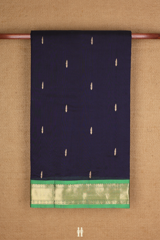 Nine Yards Silk Cotton Saree In Midnight Blue With Zari Butti