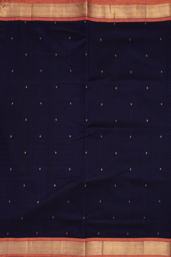 Nine Yards Silk Cotton Saree In Midnight Blue With Zari Butti