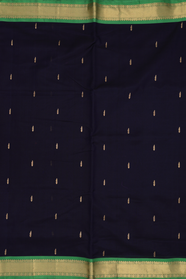 Nine Yards Silk Cotton Saree In Midnight Blue With Zari Butti