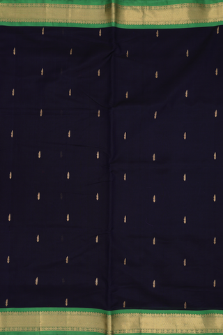Nine Yards Silk Cotton Saree In Midnight Blue With Zari Butti