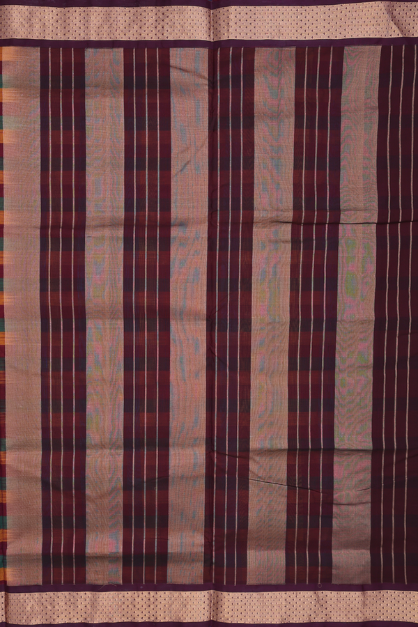Nine Yards Silk Cotton Saree In Multicolor With Checks Design