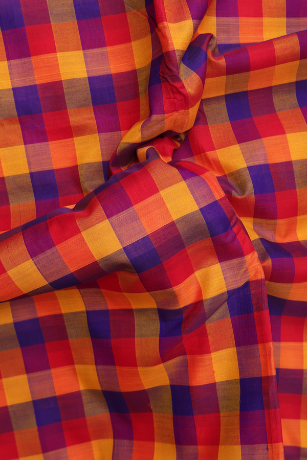Nine Yards Silk Cotton Saree In Multicolor With Checks Desig