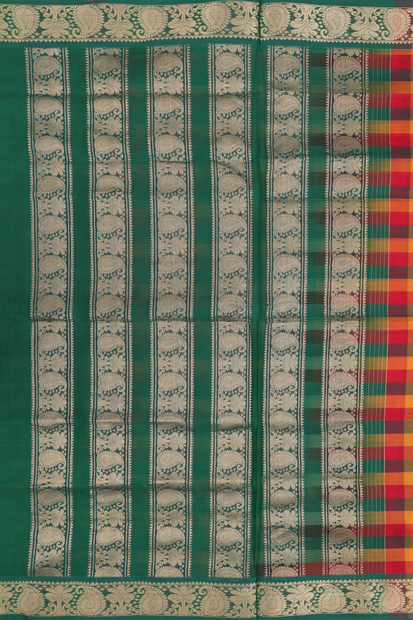 Nine Yards Silk Cotton Saree In Multicolor With Checks Design