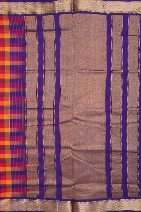 Nine Yards Silk Cotton Saree In Multicolor With Checks Desig