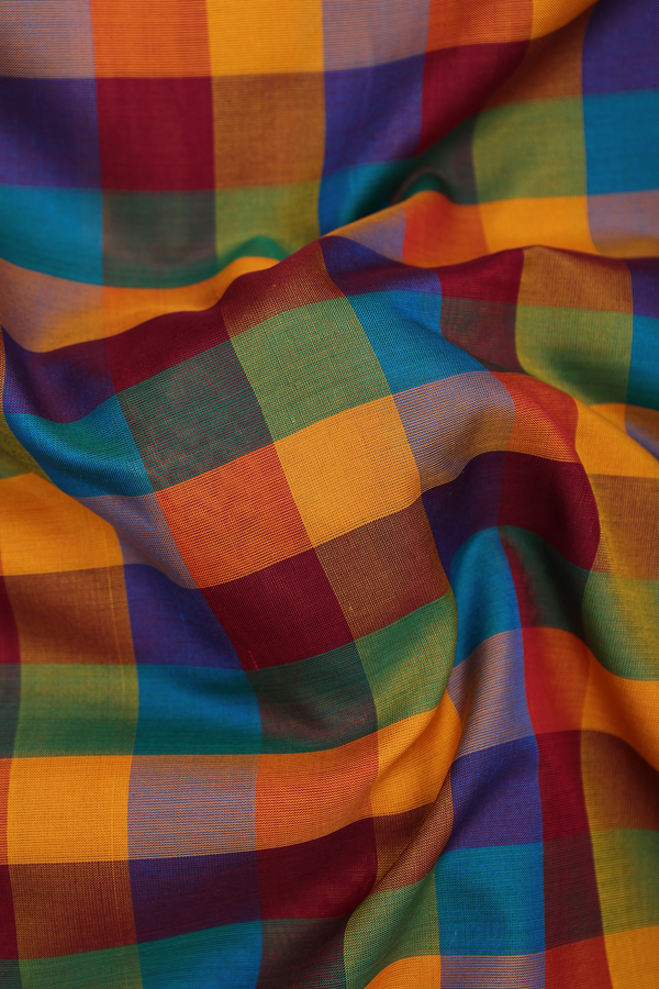 Nine Yards Silk Cotton Saree In Multicolor With Checks Design