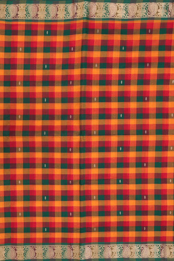 Nine Yards Silk Cotton Saree In Multicolor With Checks Design