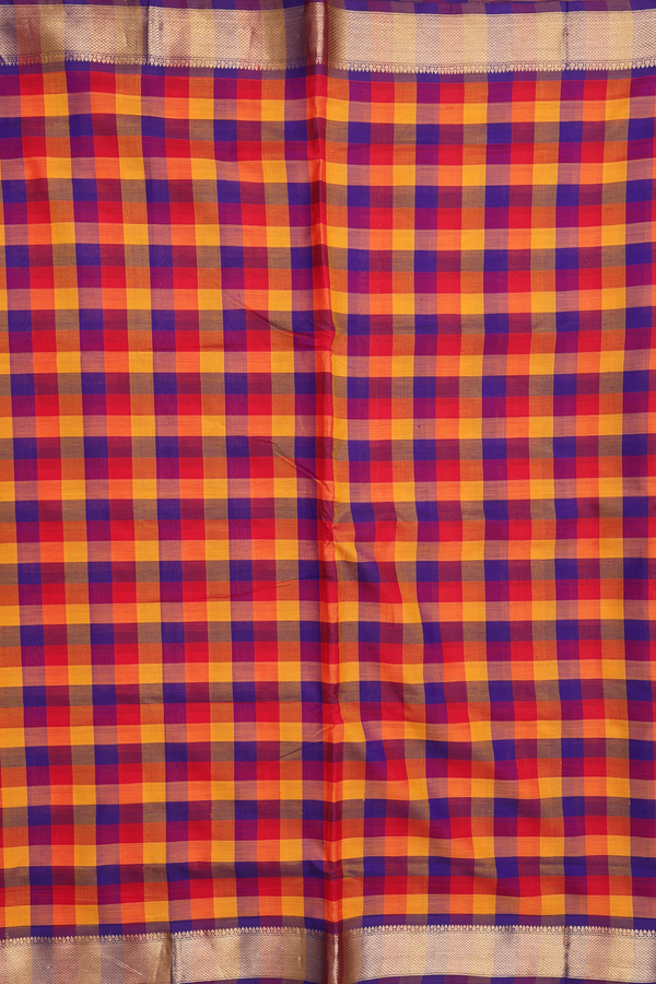 Nine Yards Silk Cotton Saree In Multicolor With Checks Desig