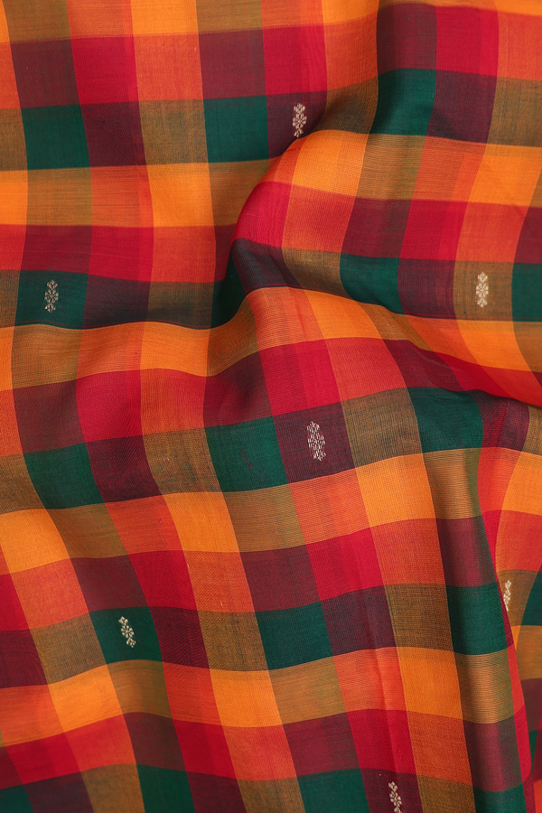 Nine Yards Silk Cotton Saree In Multicolor With Checks Design
