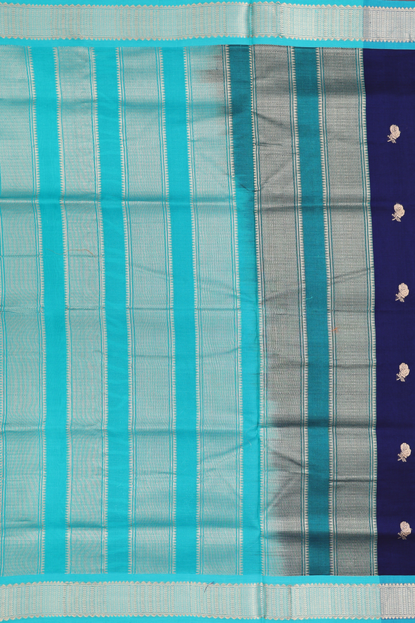 Nine Yards Silk Cotton Saree In Navy Blue With Floral Buttas