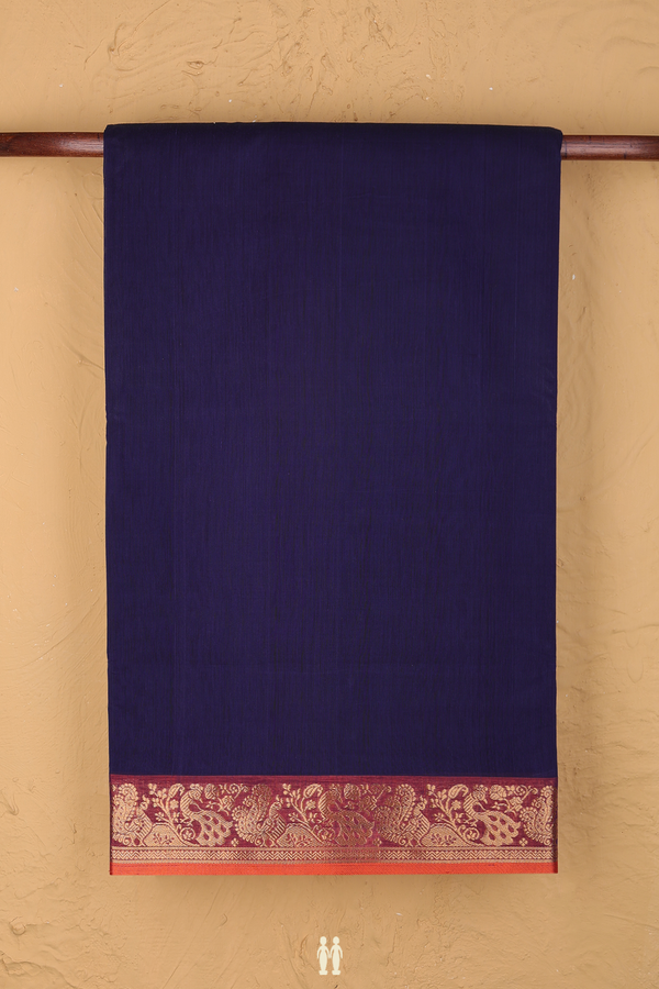 Nine Yards Silk Cotton Saree In Navy Blue With Peacock Border