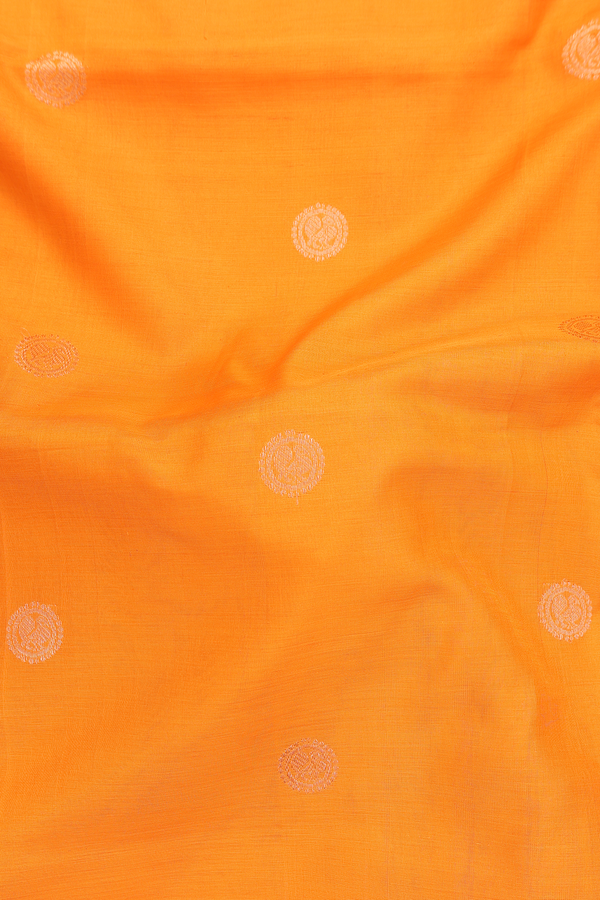 Nine Yards Silk Cotton Saree In Orange With Chakram Buttas