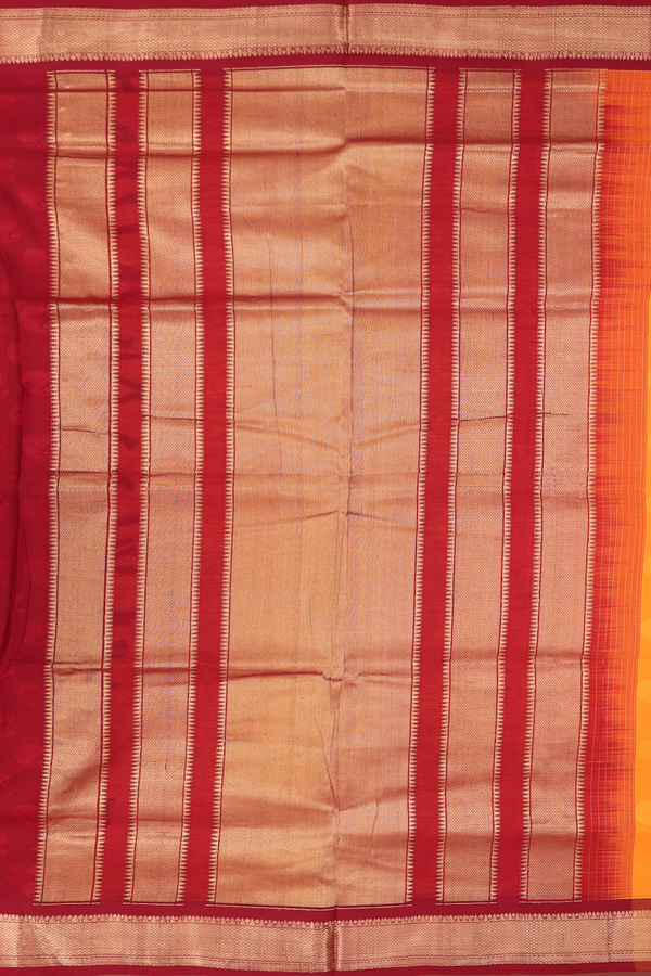 Nine Yards Silk Cotton Saree In Orange With Paisley Design