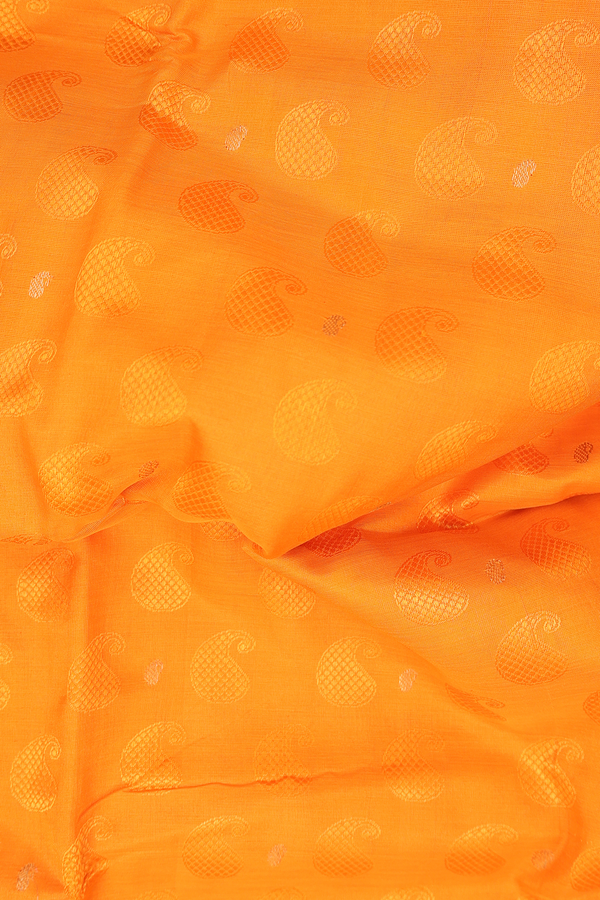 Nine Yards Silk Cotton Saree In Orange With Paisley Design
