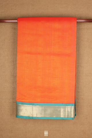Nine Yards Silk Cotton Saree In Orange With Zari Border