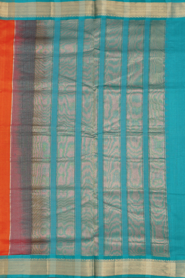 Nine Yards Silk Cotton Saree In Orange With Zari Border