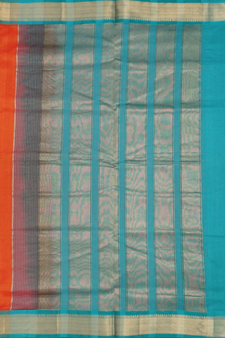 Nine Yards Silk Cotton Saree In Orange With Zari Border
