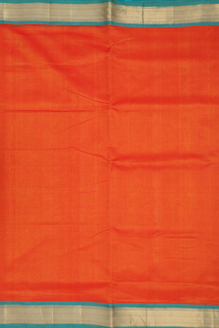 Nine Yards Silk Cotton Saree In Orange With Zari Border