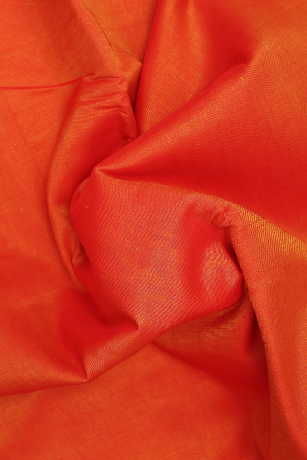 Nine Yards Silk Cotton Saree In Orange With Zari Border