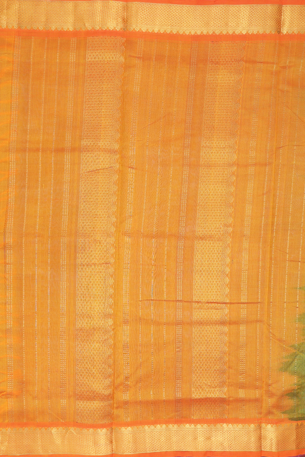 Nine Yards Silk Cotton Saree In Peacock Blue With Zari Buttas