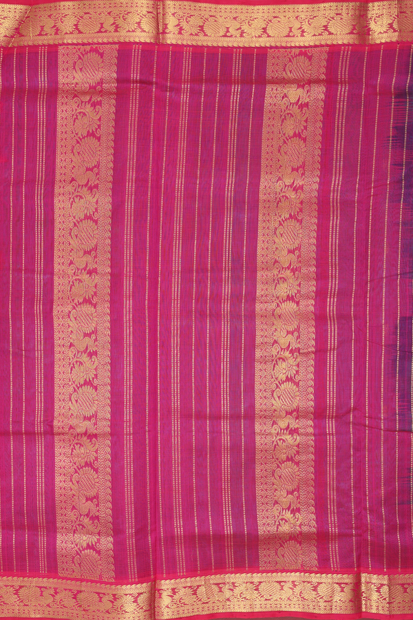 Nine Yards Silk Cotton Saree In Peacock Blue With Zari Buttas