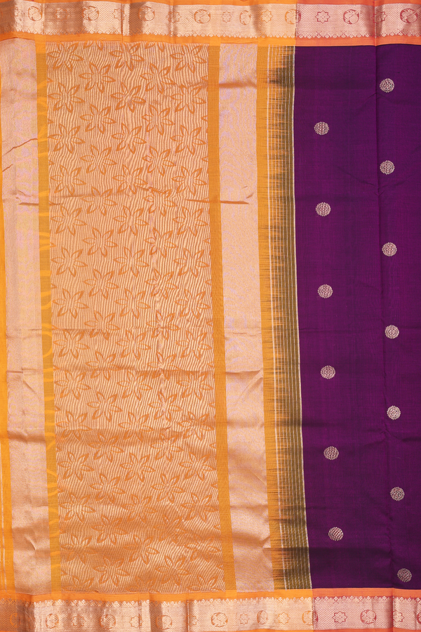 Nine Yards Silk Cotton Saree In Purple With Chakram Buttas