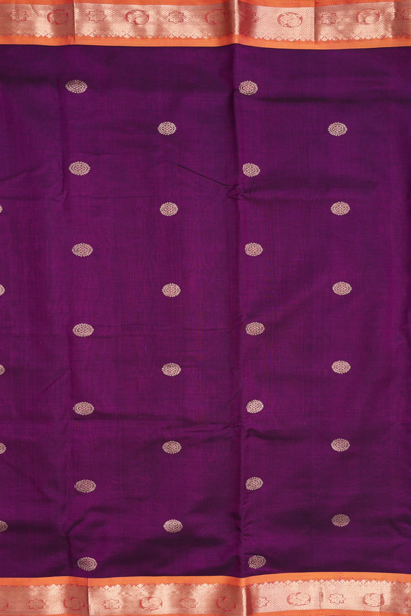 Nine Yards Silk Cotton Saree In Purple With Chakram Buttas