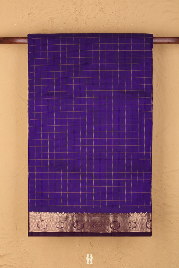 Nine Yards Silk Cotton Saree In Purple With Checks Design
