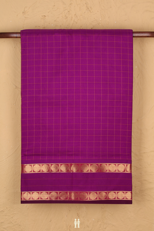 Nine Yards Silk Cotton Saree In Purple With Checks Design