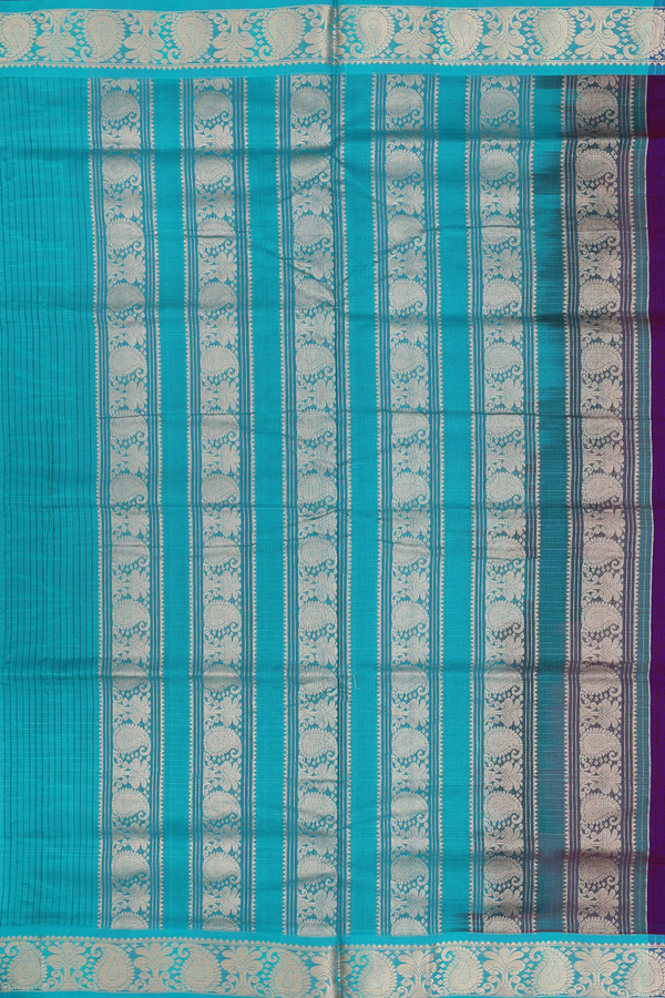 Nine Yards Silk Cotton Saree In Purple With Checks Design