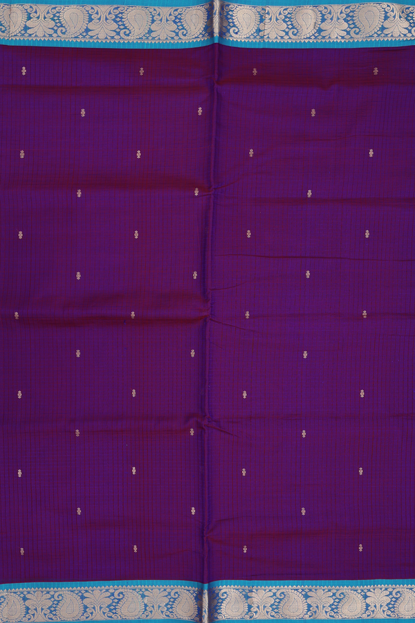 Nine Yards Silk Cotton Saree In Purple With Checks Design