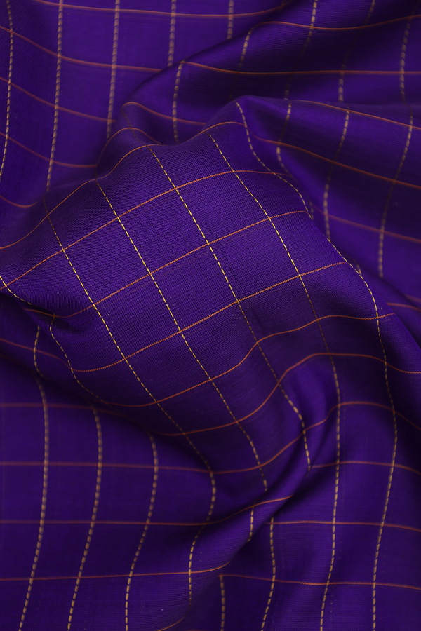 Nine Yards Silk Cotton Saree In Purple With Checks Design