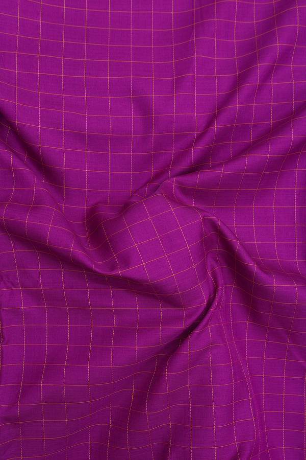 Nine Yards Silk Cotton Saree In Purple With Checks Design