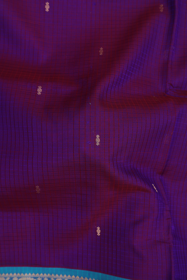 Nine Yards Silk Cotton Saree In Purple With Checks Design