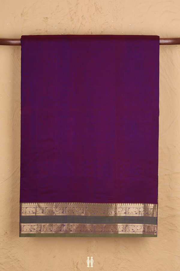 Nine Yards Silk Cotton Saree In Purple With Contrast Border