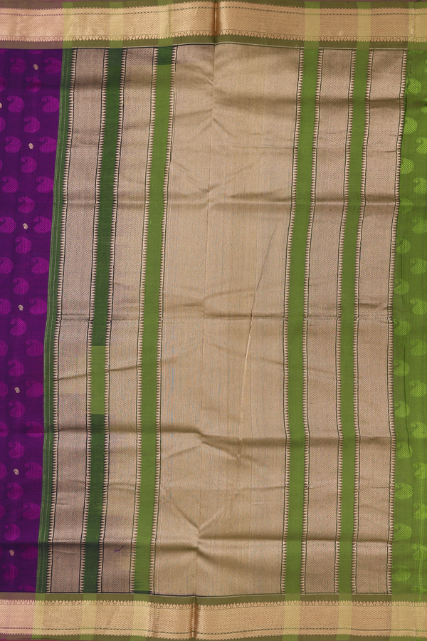 Nine Yards Silk Cotton Saree In Purple With Paisley Design