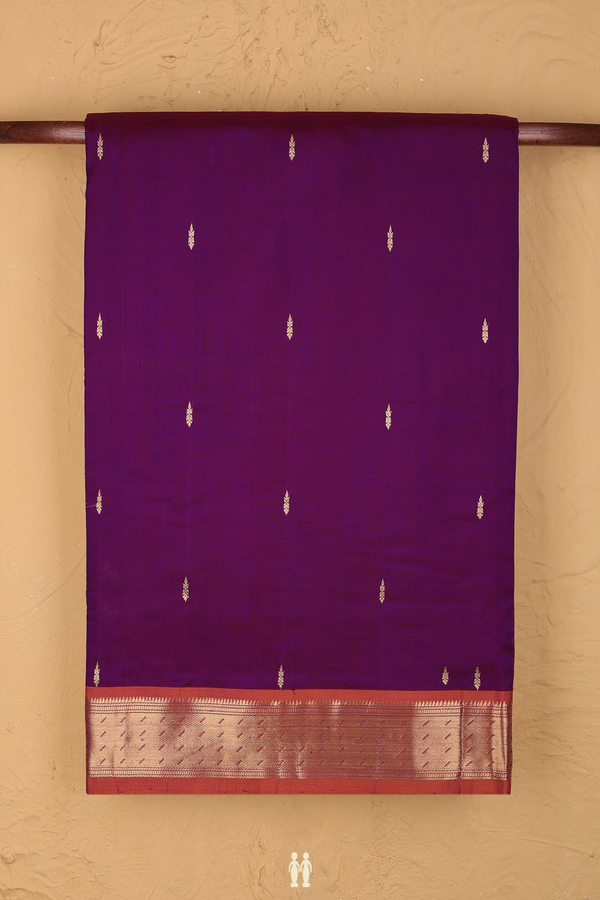 Nine Yards Silk Cotton Saree In Purple With Zari Buttas