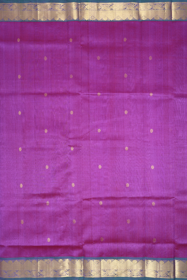 Nine Yards Silk Cotton Saree In Purple With Zari Buttas