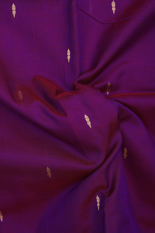 Nine Yards Silk Cotton Saree In Purple With Zari Buttas